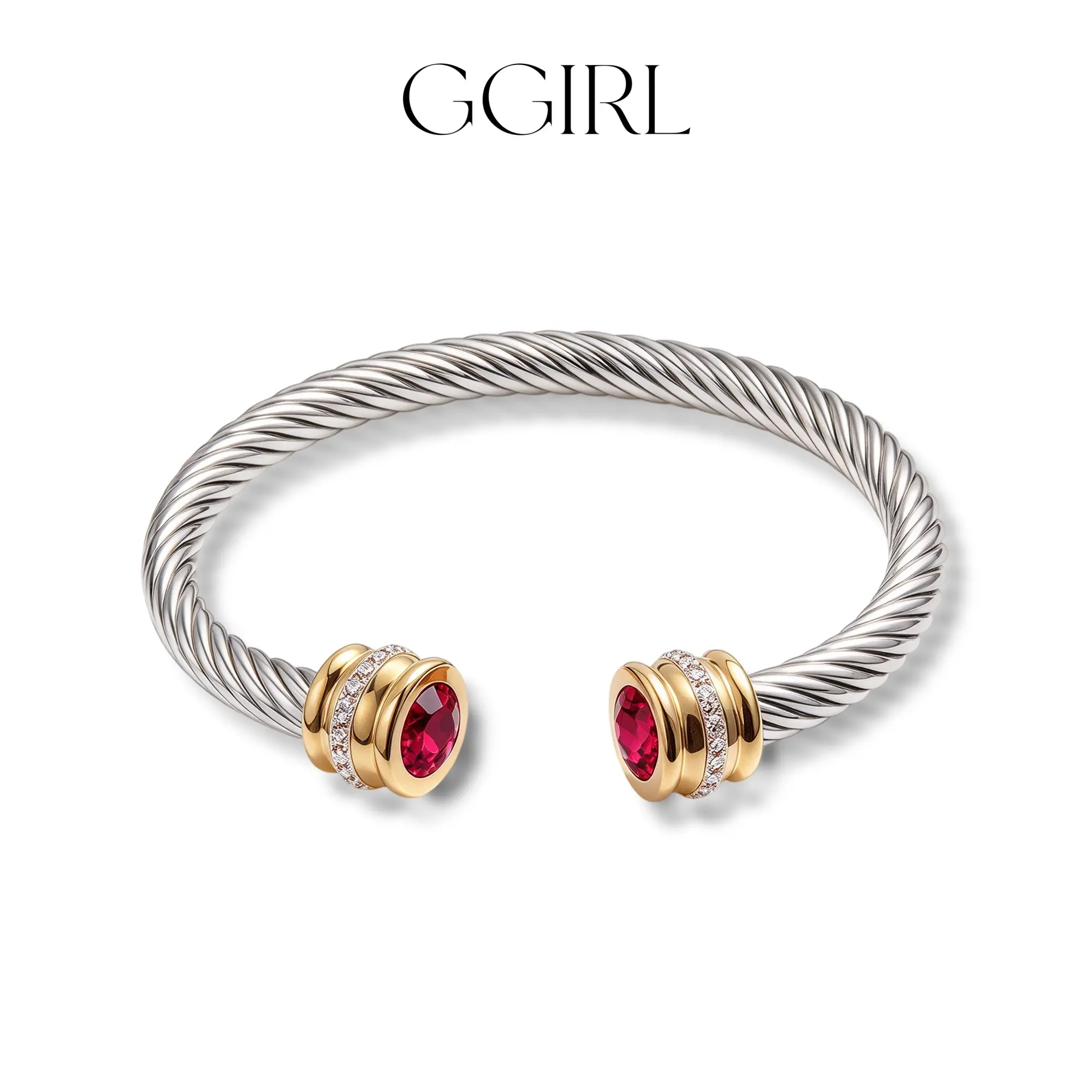 GGIRL Unisex Stainless Steel Cubic Zirconia Twisted Cable Cuff Bracelet, 60mm Multi-Color December Birthstone, Elegant Twist Elevates Simple Looks, Casual, for Lasting Shine, Stands Up to Daily Wear, Holiday-Ready Gift Pick