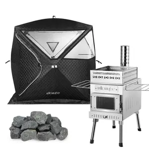 Portale Outdoor Sauna Set with Sauna Tent, Sauna Wood Stove, Sauna Stone for Dry Sauna, Cooking for Family and Friends