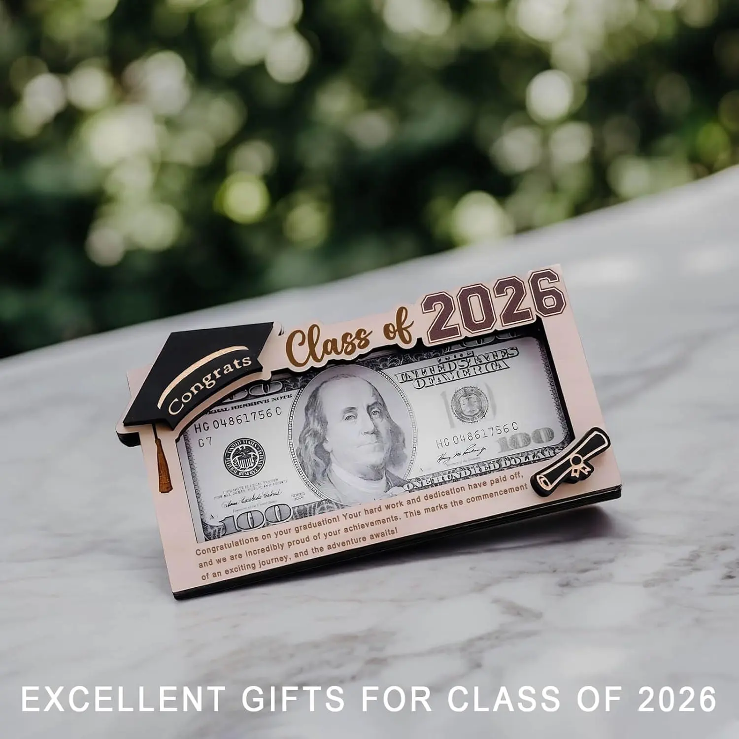 Graduation Gifts 2026 Money Holder, Wooden Graduation Money Cash Envelope Box for Class of 2026 Senior College University Graduates Holiday Christmas Gifts