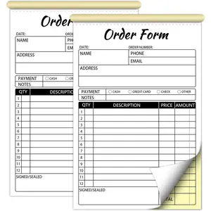 2 Pack Order Forms Receipt Book,2 Part Carbonless Sales Invoice Book for Small Business,5.5 X 8.3 Inches(50 Sets Per Book),White/Yellow