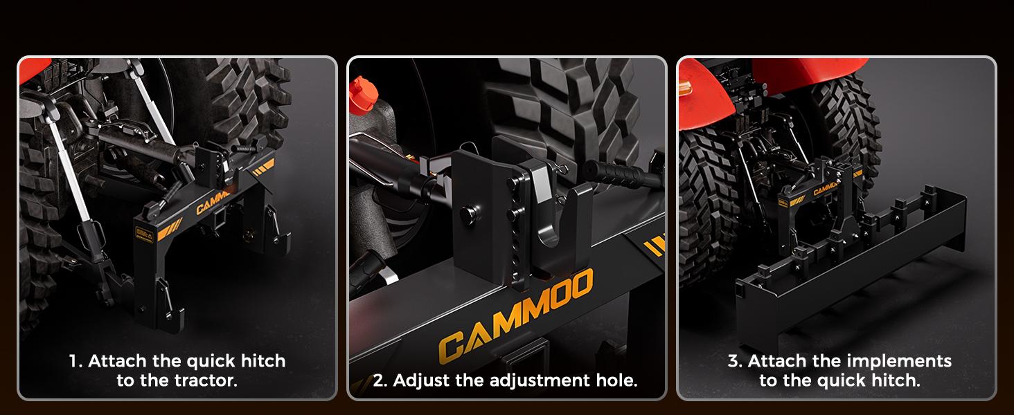 【Back To School】CAMMOO 3-Point Quick Hitch with 2" Receiver & Extra Versatile Adapter - Category 1 Compatible, No Bushing Needed, 3000LBS Lift Capacity, 5-Level Adjustable Bolt, Reinforcing Rib Design (Boating & Water Sports Accessory) campingessentials,