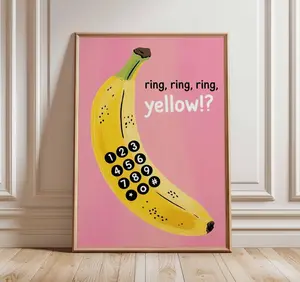[No Frame] Banana Phone Poster Print – Funny Pop Art Wall Decor Yellow Fruit Illustration Quirky Humor Artwork for Kitchen Office Dorm Room