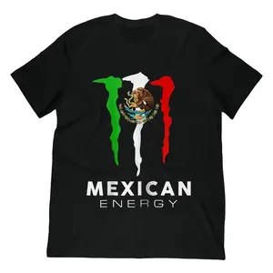 Mexico Flag Mexican Energy Drink Logo T Shirt Casual Men s Black Soft Cotton Crew Neck Short Sleeves Machine Washable Suitable for All Seasons