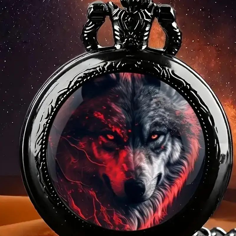 Men's Wolf Design Quartz Pocket Watch, Vintage Alloy Punk Style Watch for Party, Daily Clothing Decor, Stylish Watch, Trendy All-match & Exquisite Watch for Birthday Gift, Fashionable Party Watch, Fashionable Watches