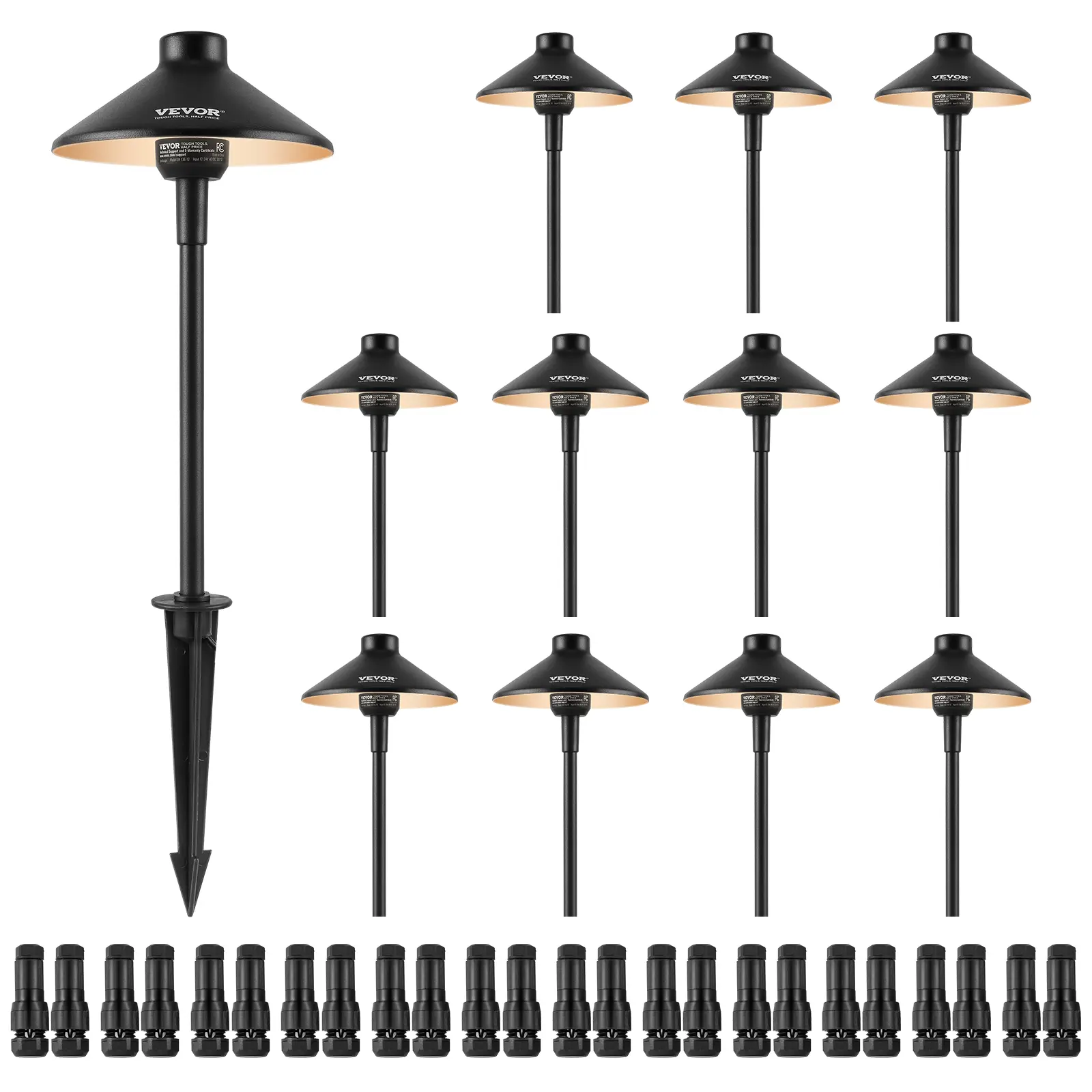 【summerfinds】VEVOR 12 Pack Low Voltage Landscape Path Lights, 3W 210LM 12V-24VAC/DC Outdoor LED Pathway Lighting, 3000K Warm White Walkway Lights with Quick Connectors, IP66 Waterproof for Yard Garden Sidewalk
