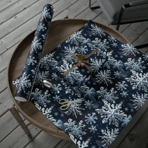 CHRISTMAS Wrapping WINTER Gift WRAP, Holiday Snowflakes Matte or Glossy Finish Snowy Wrapping Paper, Navy Blue and Silver Xmas Gift Wrap