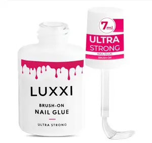 LUXXI Brush On Nail Glue for Press On Nails - Precision Applicator, Quick Air Dry Adhesive for Nail Tips, Artificial & Acrylic, Long Wear Hold, No Uv Lamp Needed | Pink Gel - 0.24oz