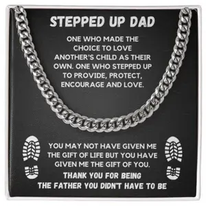 Birthday Present For Bonus Dad Cuban Link Chain Necklace, Fashionable Chain Necklace with Message Card Box, Real Chains for Men