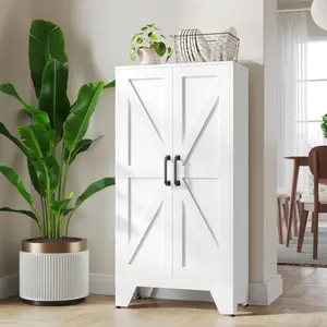 Metal Storage Cabinet with 2 Doors and 3 Shelves,White Pantry Storage Cabinet with Legs,Farmhouse Pantry Cabinets Cupboard,Bathroom Cabinets for Home,Kitchen,Dining/Living Room (47.3" H)