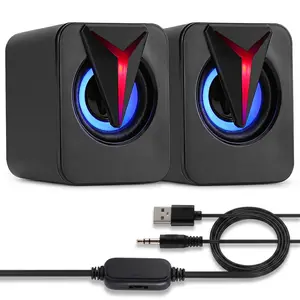 RGB Wired Computer Speakers, USB-Powered Mini Gaming Speakers with In-Line Volume Control, 3.5mm AUX Desktop Sound System for PC, Laptop, Monitor & Tablet