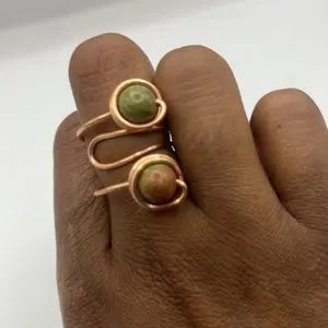 Unakite Adjustable Ring with Green Gemstone - Simple Design and Adjustable Feature