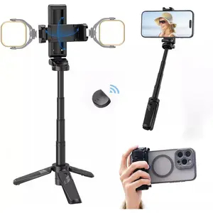 ULANZI JJ02 Selfie Stick Tripod, Extendable Grip Phone Tripod with Detachable Remote Pocket Size, Cellphone Accessories, 3-in-1 Mini Phone Grip 2 Cold Shoe, 10m/393.7'' Wireless Shutter, Vlog Livestreaming Photography Smartphone - Black Friday