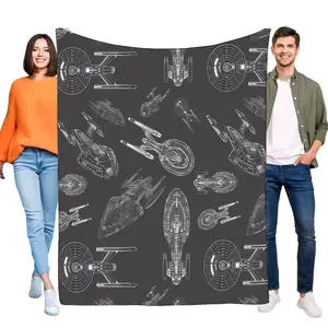 Movie Star Trek USS Enterprise Flannel Blanket Soft Cozy Lightweight Blueprint Spaceship Sci Fi Fan Throw Blankets Great For Office Dorm Travel Decorative Home