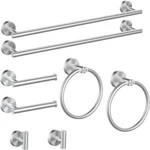 8 count Brushed Nickel Bathroom Hardware Set, 24inch Bathroom Towel bar+Towel Ring+Toilet Paper Holder+ Robe Towel Hook, SUS304 Stainless Steel Bathroom Accessory Set