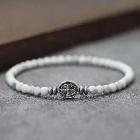 Vintage Cross & Virgin Mary Design Beaded Bracelet, Cross Charm Bangle, Fashionable Hand Jewelry for Women & Men, Trendy All-match & Exquisite Jewelry for Birthday Gift, Religious Bracelet