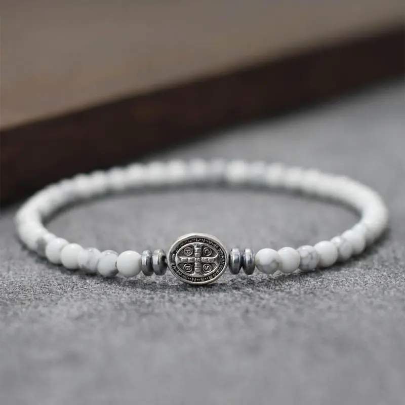 Vintage Cross & Virgin Mary Design Beaded Bracelet, Cross Charm Bangle, Fashionable Hand Jewelry for Women & Men, Trendy All-match & Exquisite Jewelry for Birthday Gift, Religious Bracelet