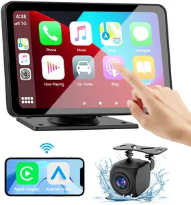 Portable Wireless with Apple CarPlay and Android Auto Screen for Car, 7" HD Touch Screen Car Stereo with Mirror Link, Bluetooth 5.2, Backup Camera, AUX,FM Transmitter for All Vehicle
