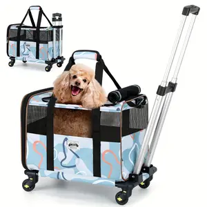 Lekereise Cat Carrier with Wheels for Small Pet, Airline Approved Dog Carrier with Wheels, Rolling Dog Cat Carrier, Light Blue