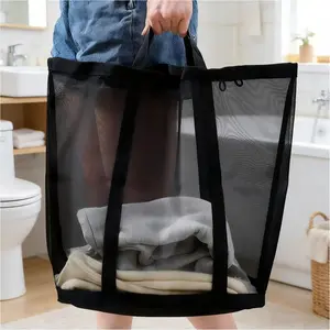 Portable foldable dirty laundry basket, large capacity, breathable mesh fabric, foldable dirty laundry container, suitable for use in bedrooms and bathrooms for storage and laundry purposes