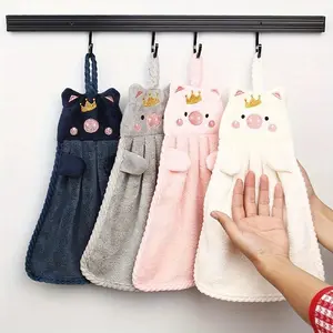 4-Pack Cute Animal Hand Towels Ultra-Soft Microfiber Coral Hanging Kitchen Dishcloths Highly Absorbent Fabric Perfect for Bathroom and Kitchen Use