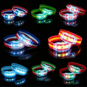 LED illuminated wristbands（2PC）, silicone illuminated bracelets for sports enthusiasts, fan cheering accessories, national flag illuminated wristbands suitable for nighttime activities, concerts, and parties, adjustable, waterproof