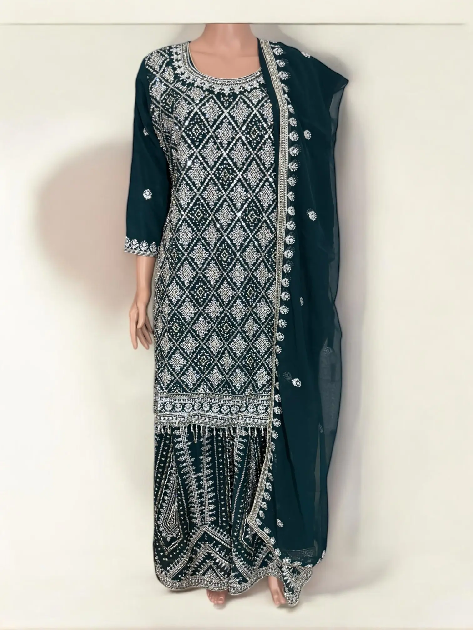 Teal Green- Traditional Designer Salwar Kameez Suit- Ethnic Wear for Women - 225