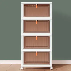 4 Tier Plastic Storage Bins with Lid 23.1QT, Stackable Storage with Wheels, Folding Storage Boxes, Collapsible Storage Bins,Storage for Living Room