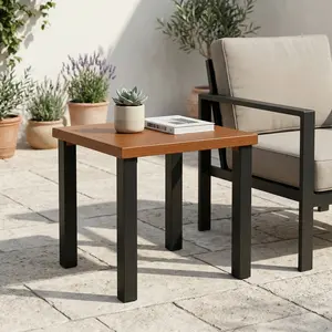 Tribesigns Square Outdoor Side Table, Weather Resistant Patio End Table with Wood Grain Tabletop and Sturdy Black Metal Legs, Modern Accent Table for Patio, Balcony, Garden, Living Room