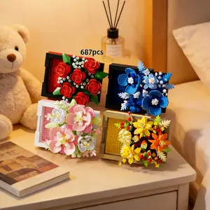 687 Piece Bouquet Building Block Set with Stand and Surprise Gift Box, Perfect for Home Decor, Valentine's Day, Birthday Gifts