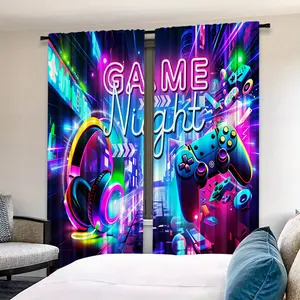 2 Piece Gaming Theme Digital Print Curtains, Privacy Protection Drapes for Bedroom Living Room Kitchen Office Game Room Home Decoration Curtain, Window Curtain