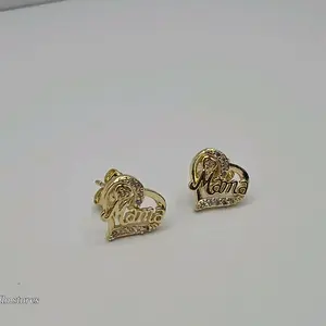 MAMA small stud earrings hearts with clear stone's gold-plated