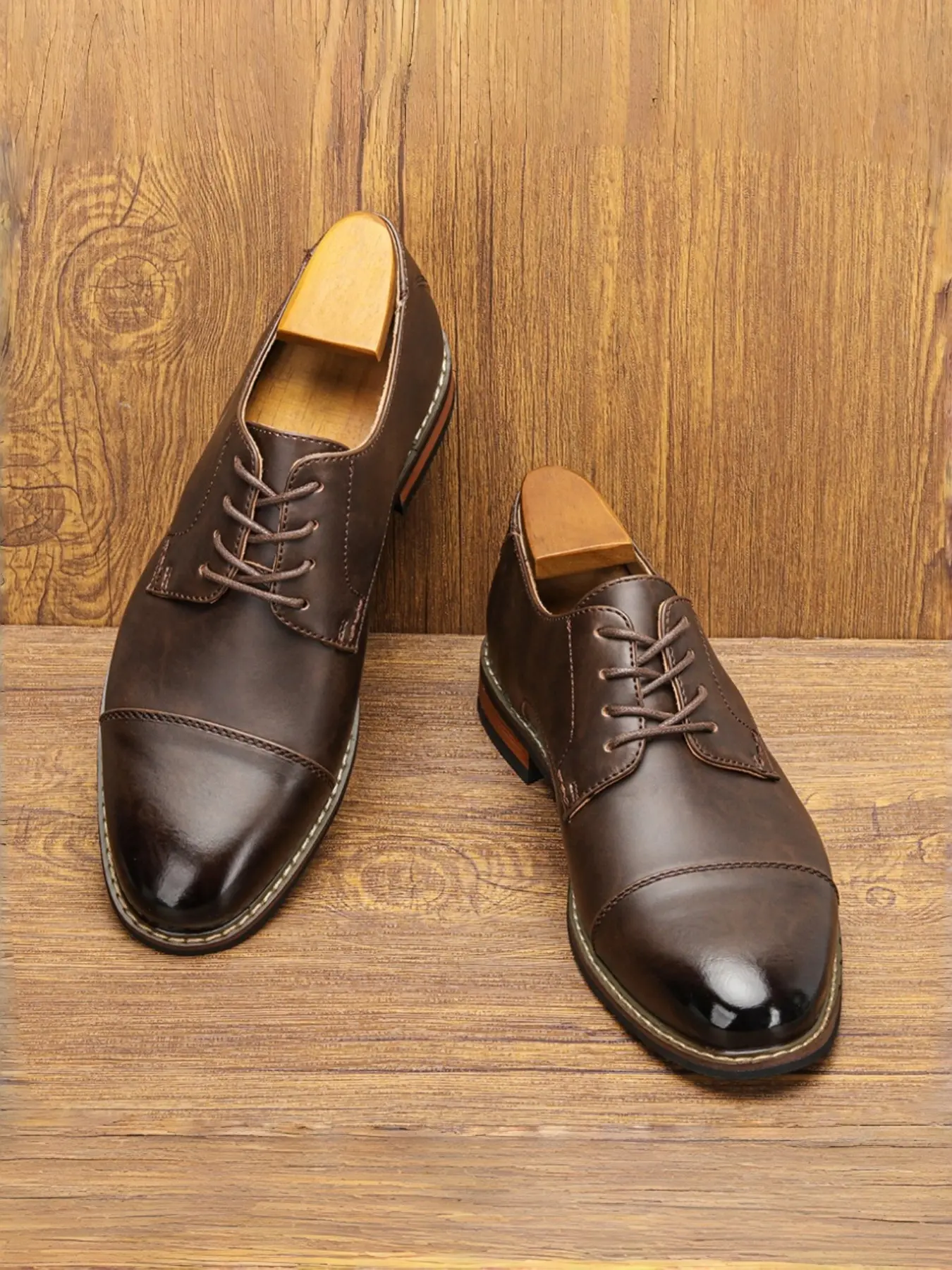 Men's Fashion Classic Derby Boots, Walking Shoes, PU Leather Stitched Design, Durable Anti-Slip Rubber Sole, Business Commute Office Casual Versatile Shoes, PU Leather Footwear