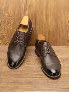 Men's Fashion Classic Derby Boots, PU Leather Stitched Design, Durable Anti-Slip Rubber Sole, Business Commute Casual Versatile Shoes