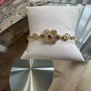 Elegant Multicolor Rhinestone Floral Bracelet on White Pillow Display for Women's Fashion Accessories