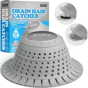 Bathtub Drain Hair Catcher, Premium Silicone Shower Hair Catcher, 1 Pack Collapsible Hair Stopper for Pop Up and Regular Drains of Shower, Bathtub, Bathroom, Sink, Gray