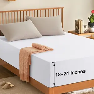 Extra Deep Pocket Fitted Sheet Only - 1800 Thread Count Hotel Deep Fitted Sheet Up to 24 Inches Mattress, Pure White Deep Bottom Sheet 18-24 Inch Microfiber Deep  Fitted Sheet