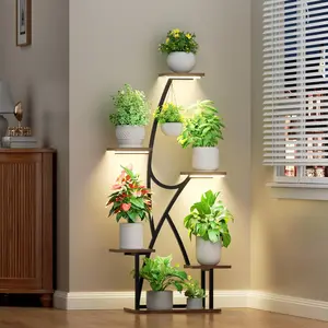POZILAN Plant Stand Indoor with Grow Lights - 6 Tiered Indoor Plant Shelf, 45.2" Metal Corner Plant Stands for Indoor Plants, Plant Rack Display for Indoor Plants Multiple, Flower Holder for Living Room