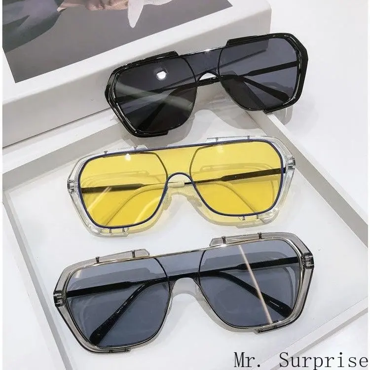 Oversized Irregular Big Frame Sunglasses, One Piece Integrated Lens Double Bridge Eyewear, UV400 UV Protection Fashion Sun Glasses for Driving Outdoor Daily Wear