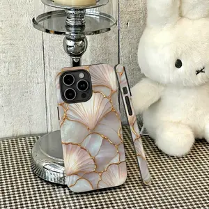 2D Printed Seashells iPhone Case,Seashell Marble Gold Line Phone Cover, Elegant Cute Protective Case for Women