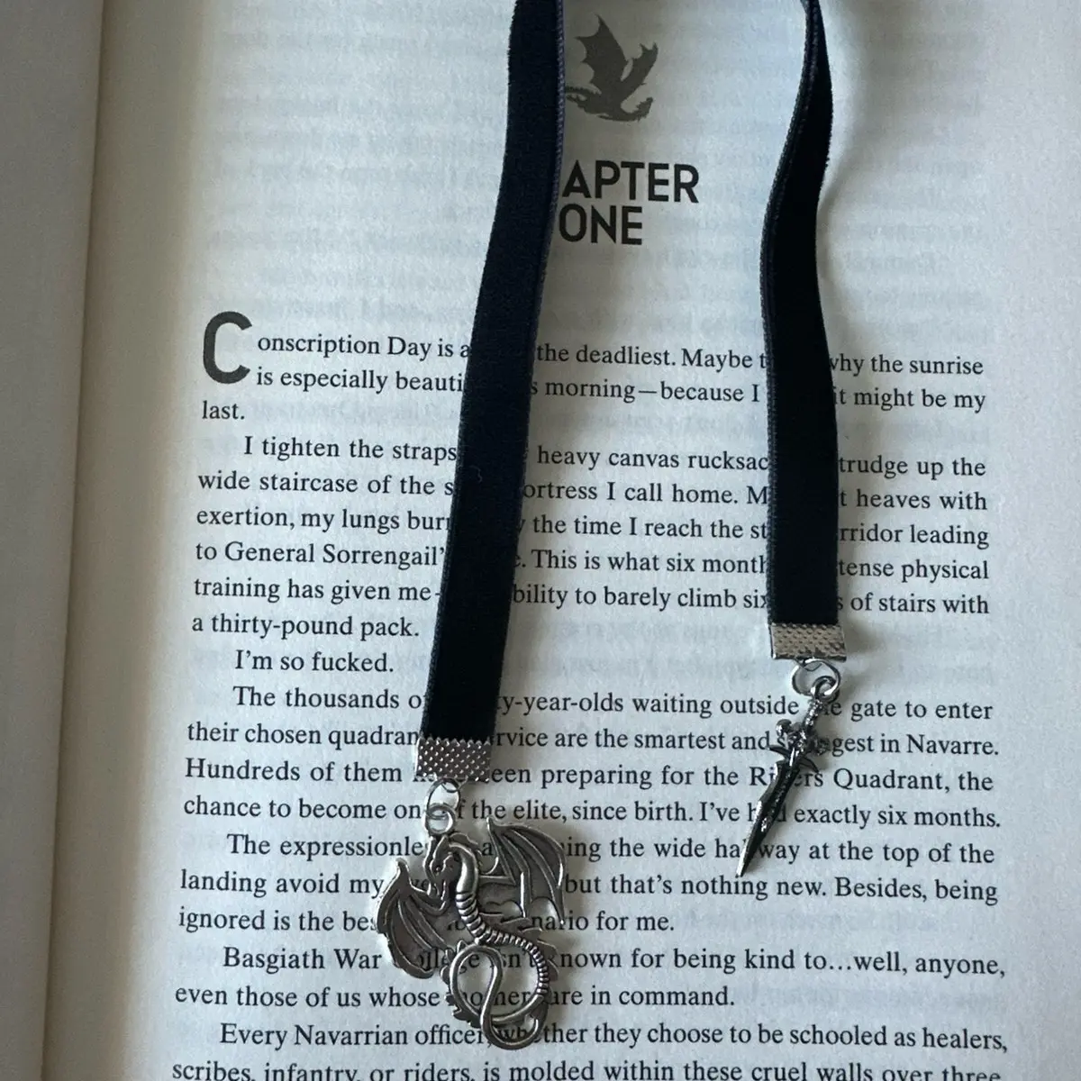 Dragon/Wyvern and dagger velvet ribbon bookmark