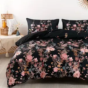 The three-piece casual natural flower-pattern bedding set, Decorative bedding set, includes one bedspread and two pillowcases. Suitable for bedrooms and guest rooms, size customizable, machine washable