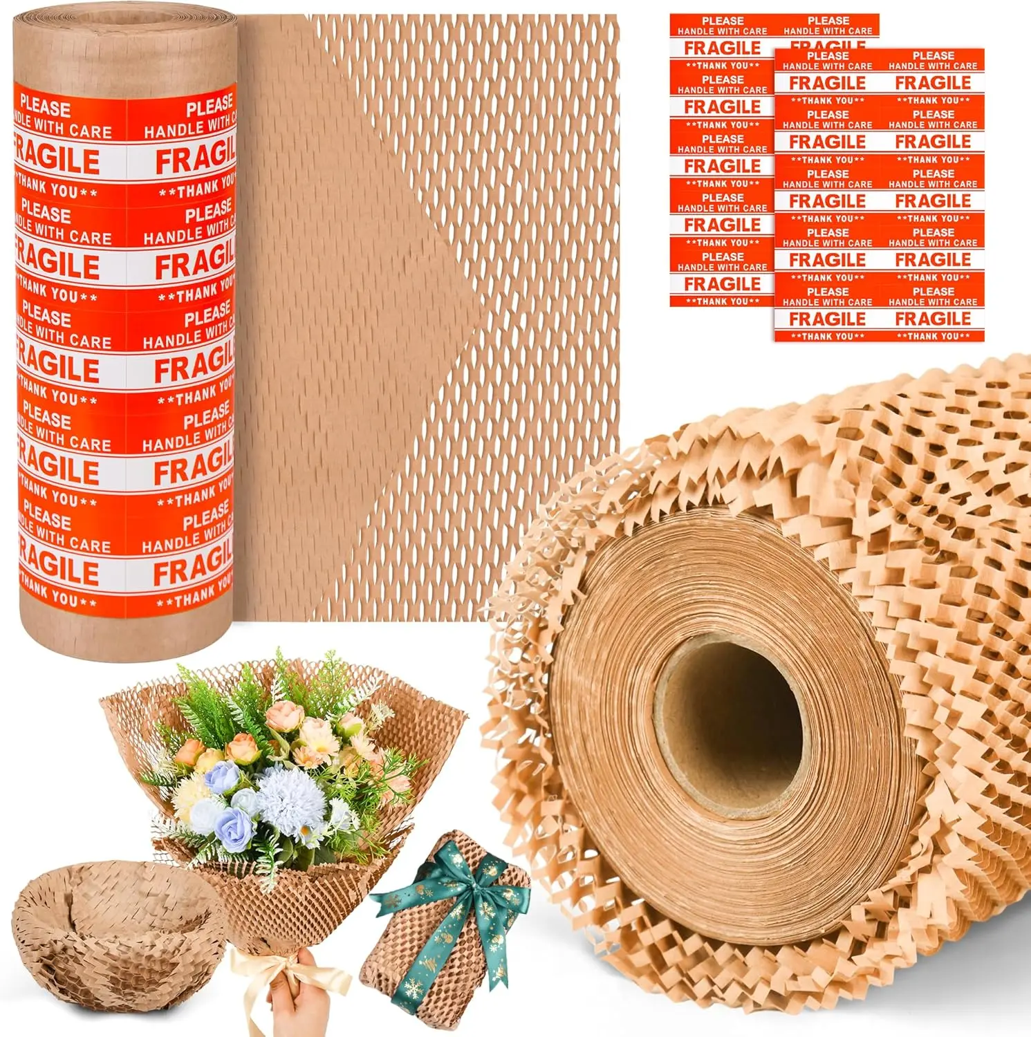 Honeycomb Packing Paper 12" x 55 ft - Eco-Friendly Cushioning Wrap for Moving, Shipping, and Packaging | Recyclable Alternative to Bubble Wrap Roll | Packing Paper for Fragile Items & Electronics