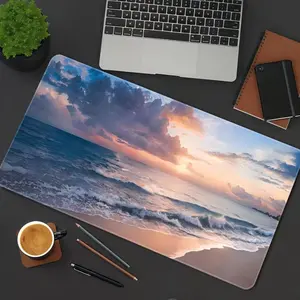 Ocean Wave Sunset Pattern Mouse Pad, 1 Count Rectangle Gaming Mouse Pad, Non-Slip Rubber Base Stitched Edges Keyboard Pad, Desk Decor for Home Office, Desk Accessories