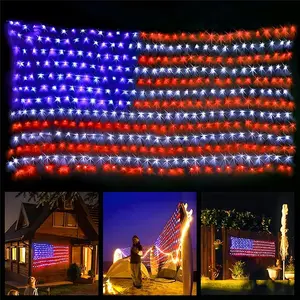 Led Flag Net Lights of The United States, Waterproof American Flag String Light for Christmas, Festival, Holiday, Independence Day, Memorial Day, Decoration, Garden, Yard, Indoor and Outdoor