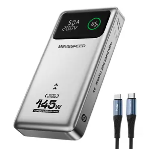 MOVE SPEED 25000mAh 145W PD3.1 Battery Power Bank, 3-Port Portable Charger with 2x100W Ports, Smart Digital Display, Cable Protection Compatible Tech Accessories for Smartphones, iPhones 16/15/14/13, MacBooks, Devices