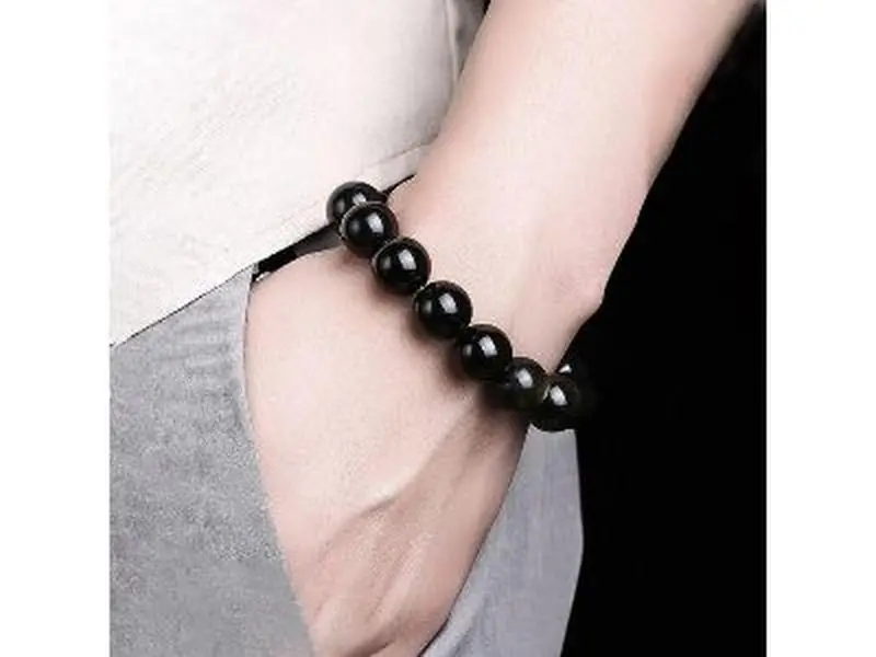 Black Obsidian Bracelet,Raw Iceland Obsidian Chakra Bracelet for Men,Black