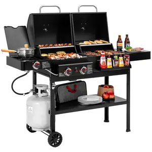 Royal Gourmet ZH3005 2-Burner Gas and Charcoal Combo Grill with Side Burner, Dual Fuel Grill for Outdoor Patio Garden Picnic Cooking Barbecue