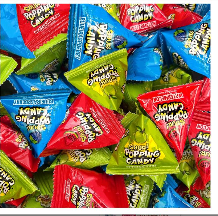 Sour Popping Rocks - 40 Count Bag - Sour Popping Halloween Candy Individually Wrapped - Assorted Fruit Flavors - Triangle Pouches - Blue Raspberry, Watermelon, Green Apple