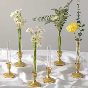 Bud Vases with Candlestick Holders: Set of 6 Clear Glass Vase with Silicon Sleeve for 0.87" Taper Candle Holder - Flower Vases for Centerpieces Wedding Table Party Decor
