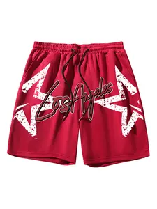 Men's Letter & Star Print Pocket Shorts, Regular Fit Casual Fashion Letter Graphic Shorts for Summer, Men's Bottoms for Daily Wear